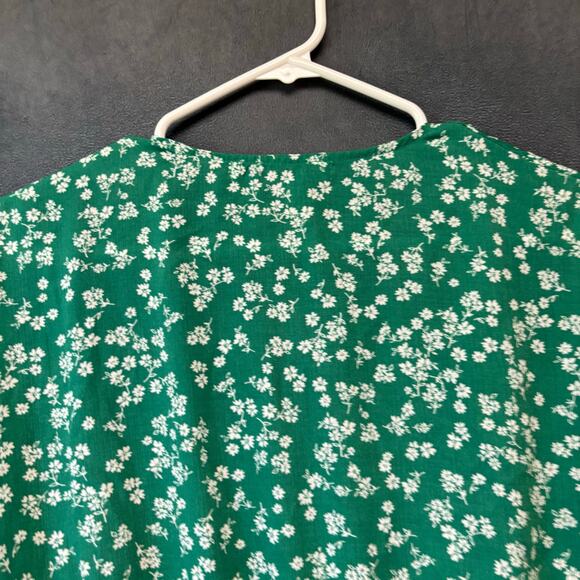 Sweet Rain Green Floral Button Blouse Romantic Peplum Waist Tie Cottagecore - Picture 11 of 12